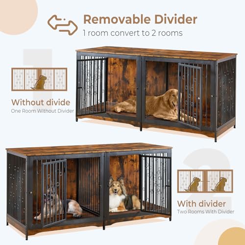 71'' Wooden Double Dog Crate Kennel Cage, Brown G338592
