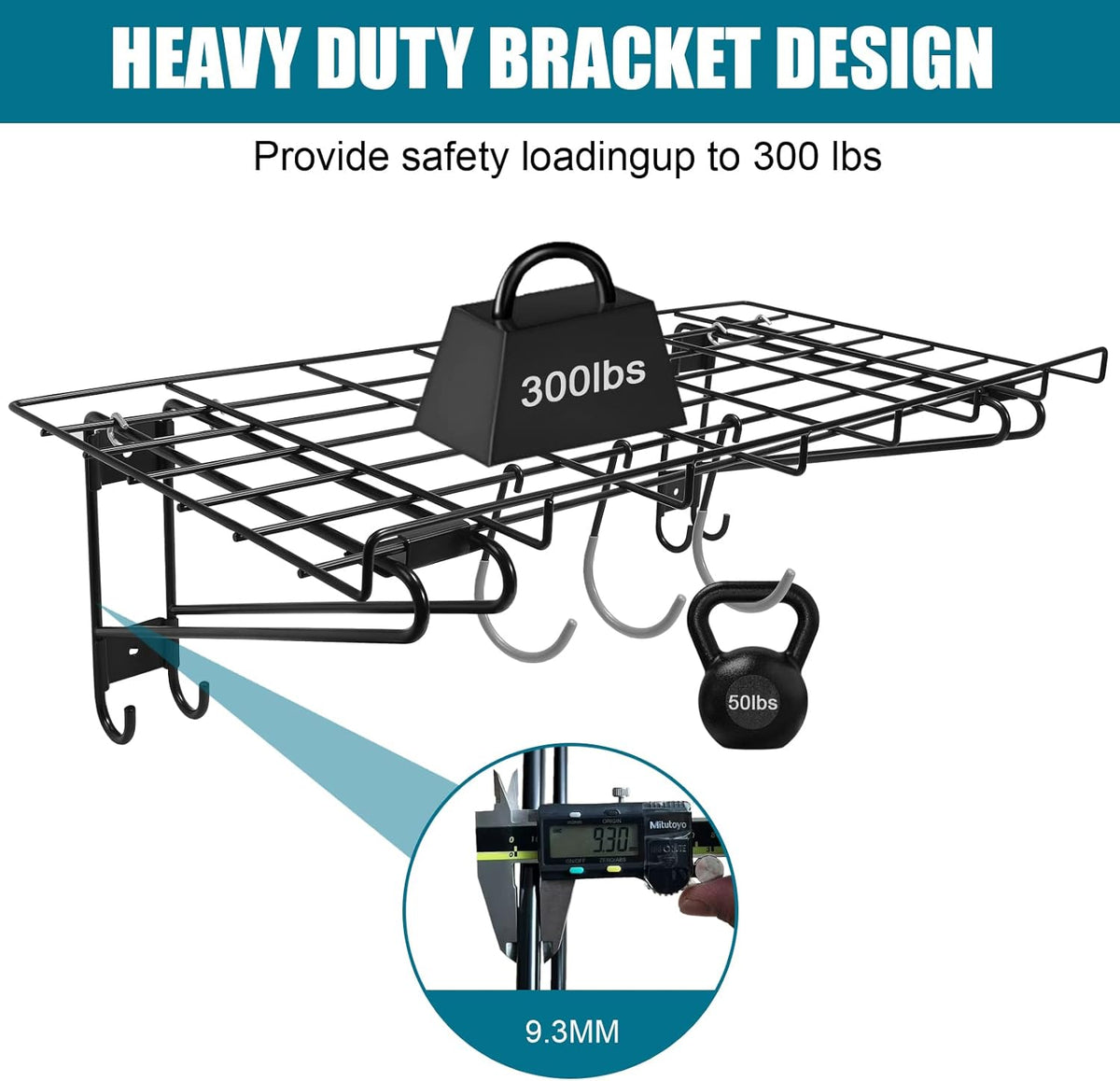 2-Pack Black Garage Wall Shelving with 6 Bike Hooks T290648