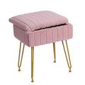 Pink Faux Fur Vanity Stool with Gold Metal Legs and Hidden Storage L290