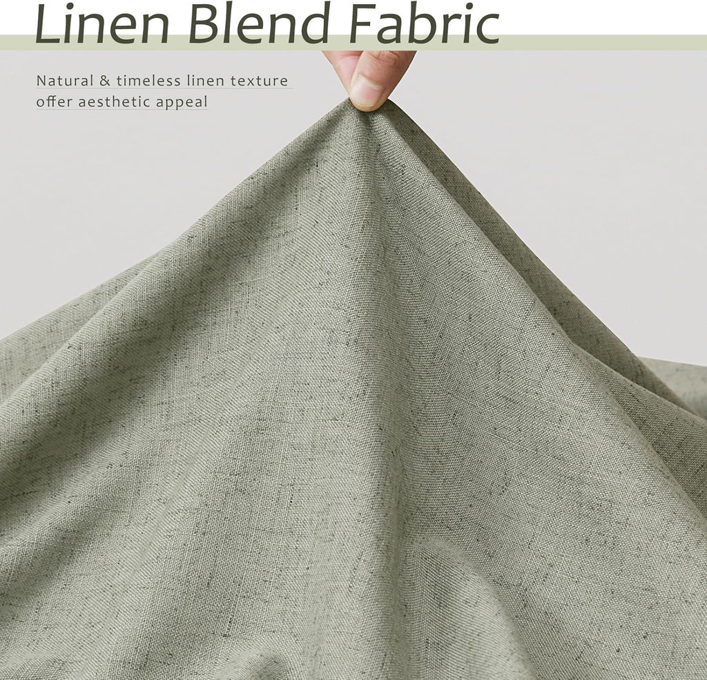 Sage Green Semi Sheer Linen Curtains 84 Inch Length 2 Panels Set Back Pocket 52x84 A46641
