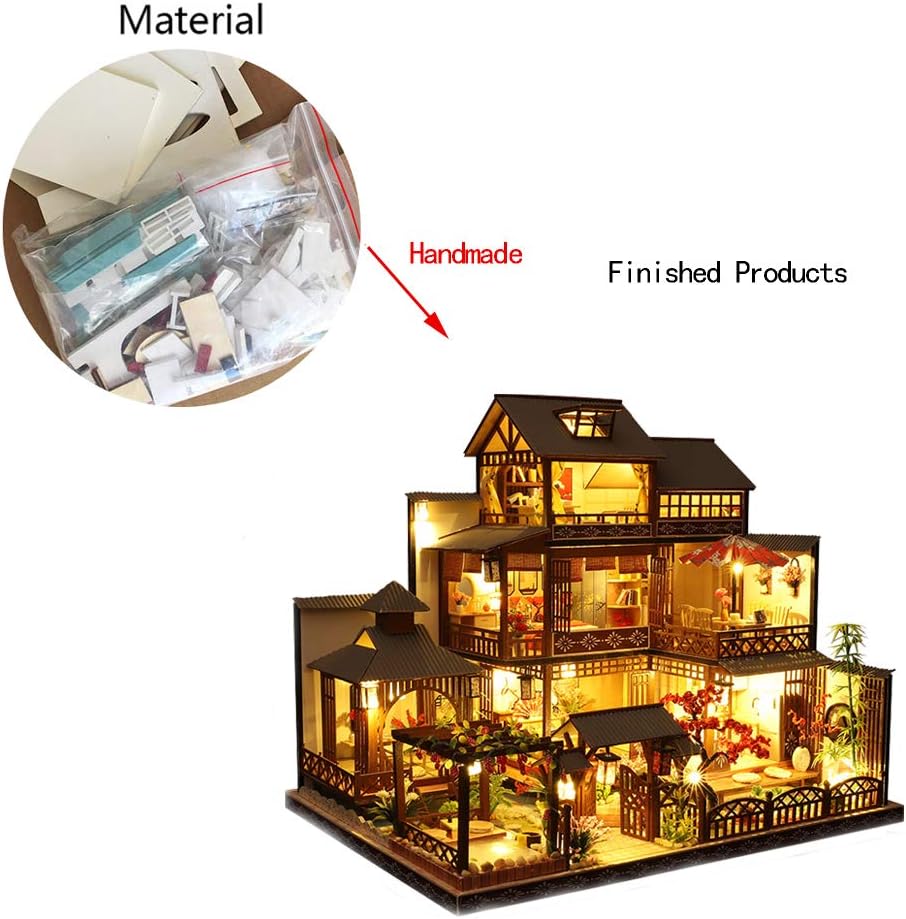 3-Story Wooden Dollhouse Kit with LED Light R854649