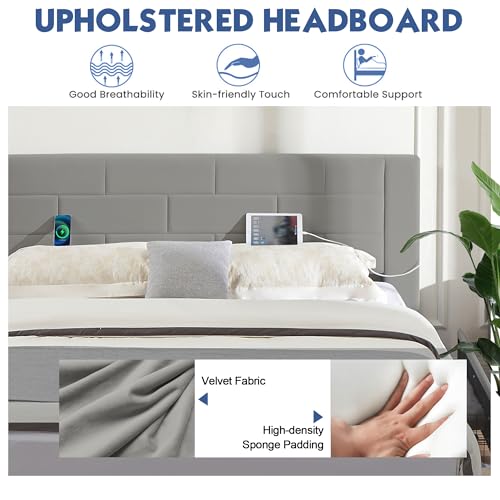 Beige Queen Size Upholstered Bed Frame with 4 Storage Drawers P540820