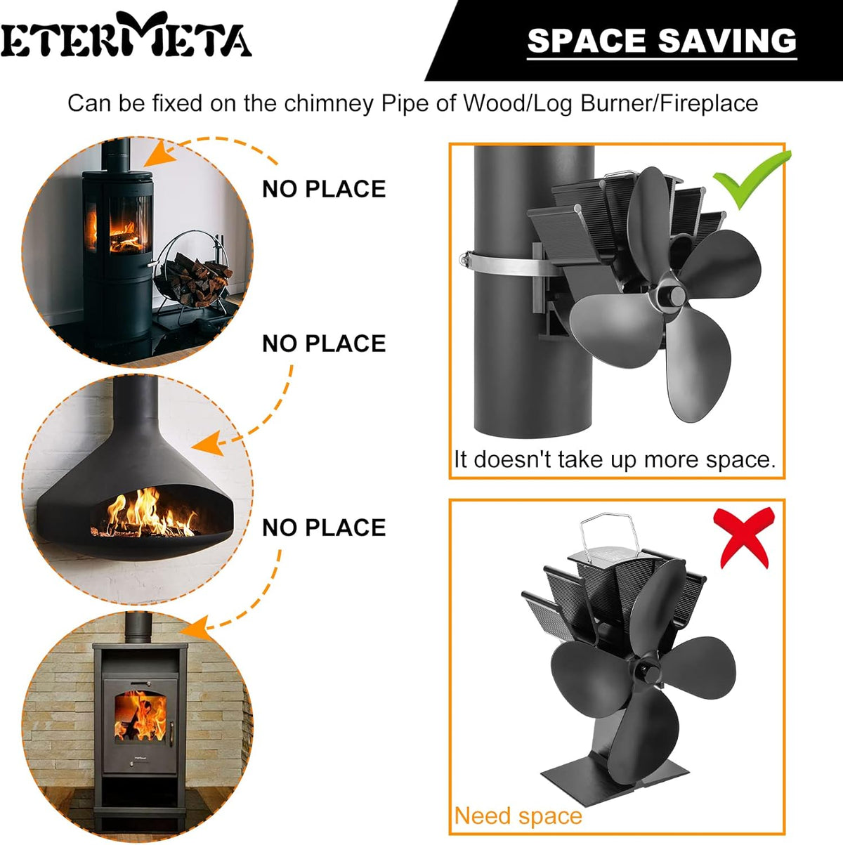 4 Blade Heat Activated Stove Fan Pack of 2 D838904