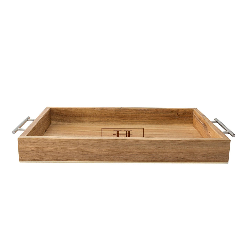 Acacia-wood Tray with Metal Handles H61401