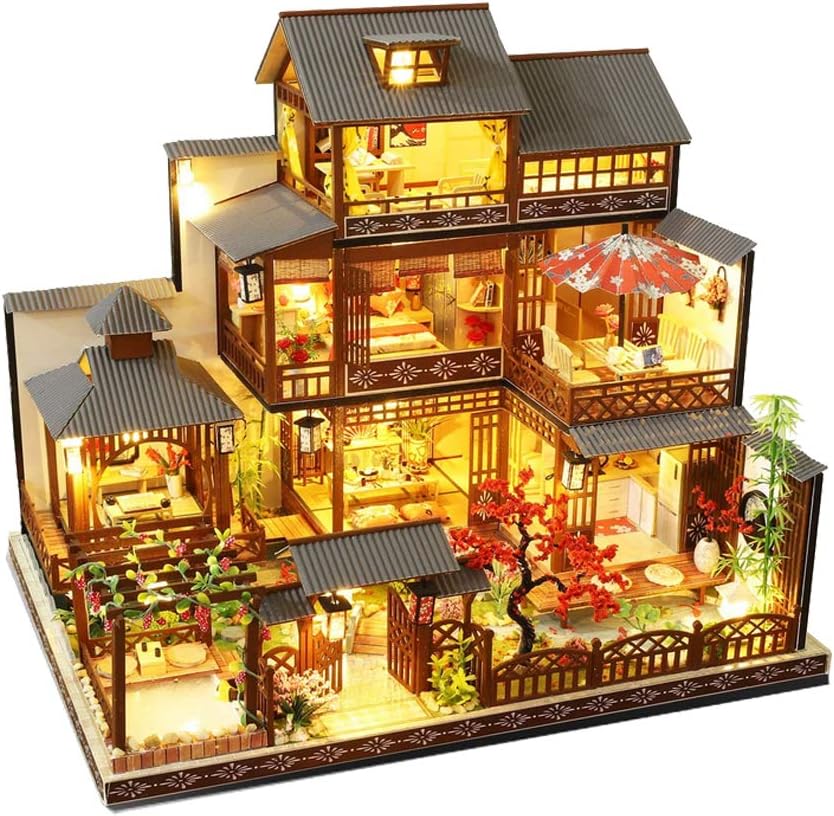 3-Story Wooden Dollhouse Kit with LED Light R854649