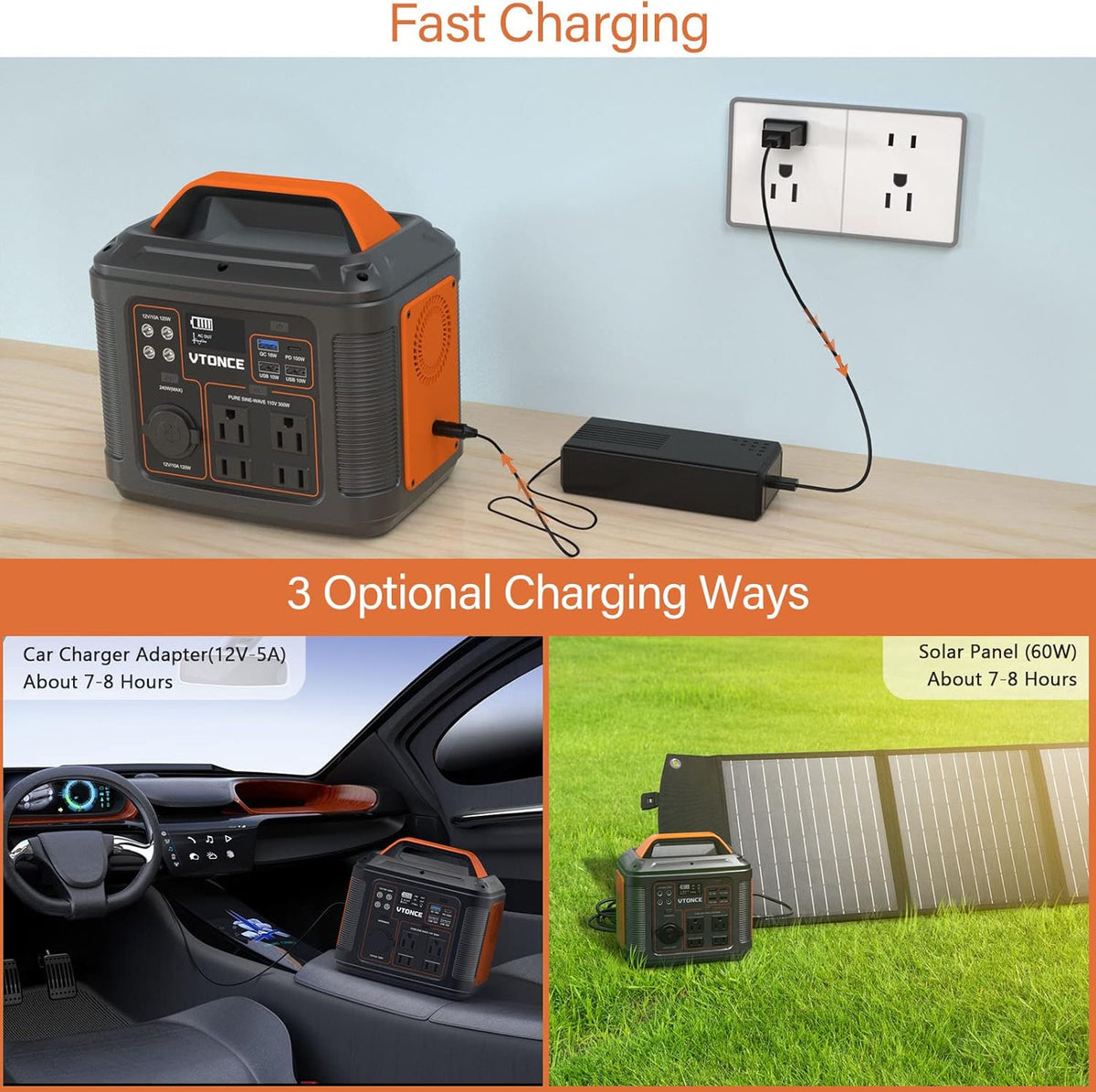 Portable Power Station 300W 296Wh Solar Generator with AC Outlets and LED Flashlight L55436