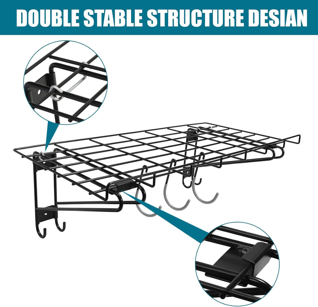 2-Pack Black Garage Wall Shelving with 6 Bike Hooks T290648