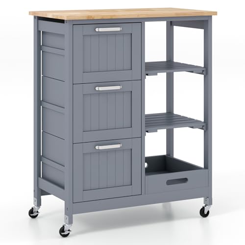 Rolling Wood Storage Cart with Drawers & Removable Tray U468