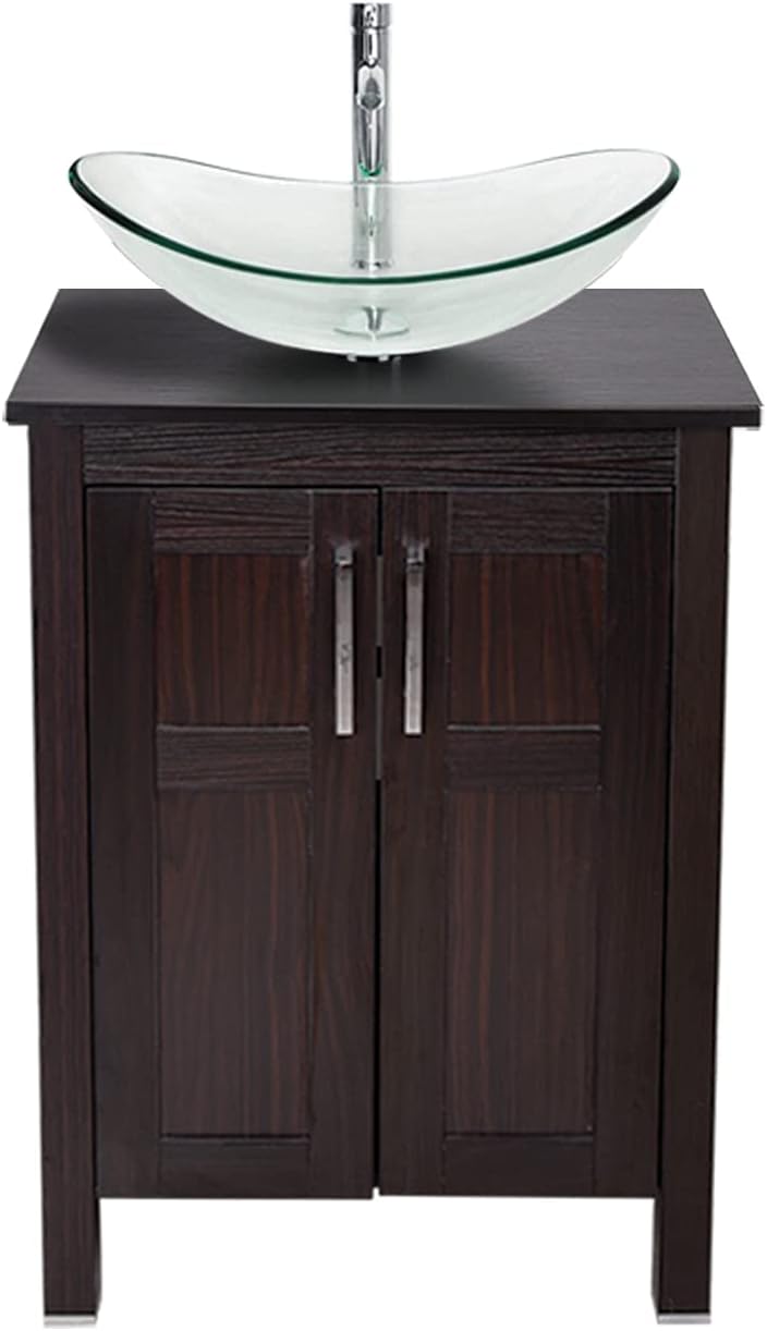 24 Inches Dark Coffee Bathroom Vanity Set with Top and 2-Door Cabinet C4107