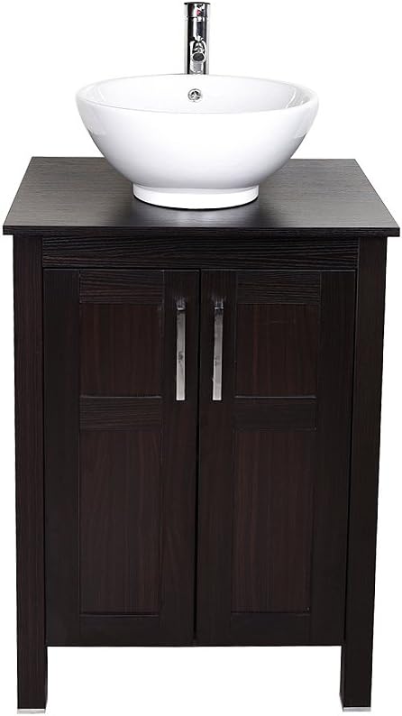 24 Inches Dark Coffee Bathroom Vanity Set with Top and 2-Door Cabinet C4107