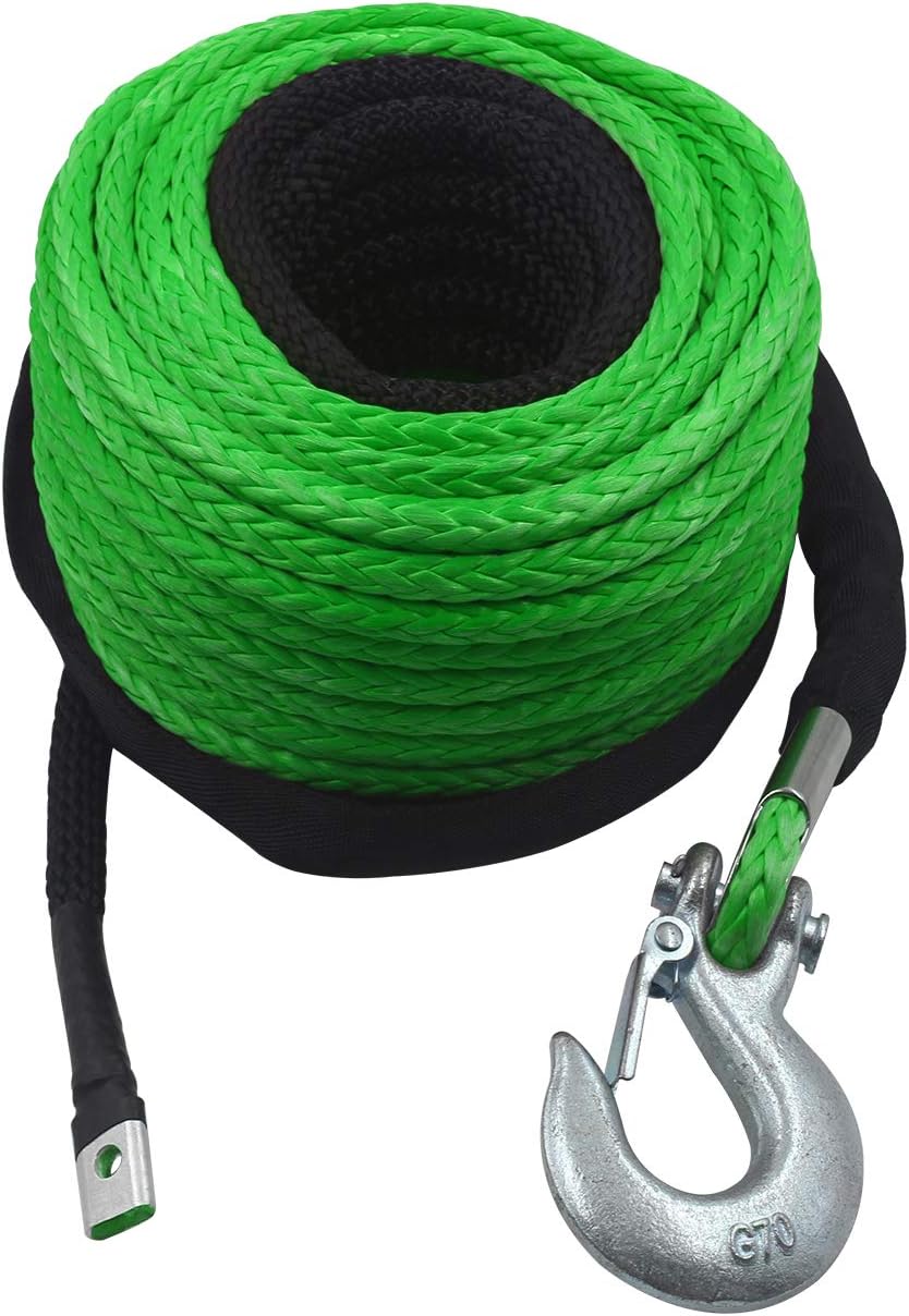 3/8 x 100 ft Synthetic Winch Rope with Hook and Protective Sleeve A21272