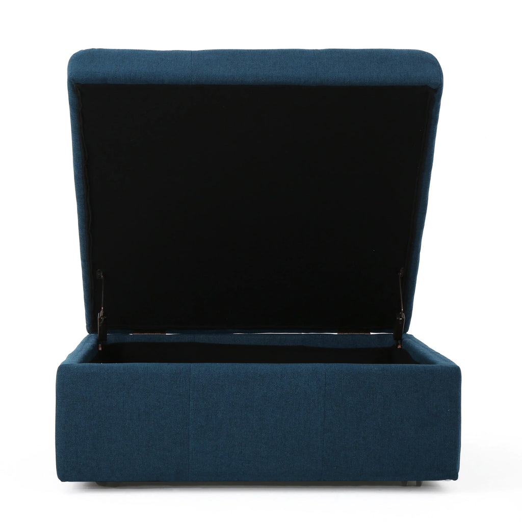 Navy Blue Tufted Fabric Storage Ottoman with Rolling Casters Q501