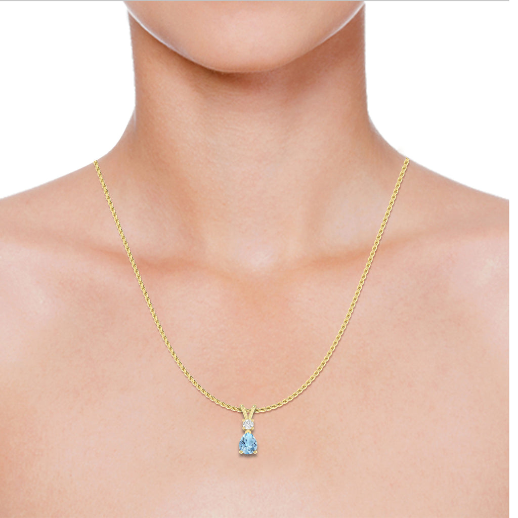 1.55 Carat 14K Yellow Gold Aquamarine and Round Lab Grown Diamond Solitaire Pendant Necklace I39957