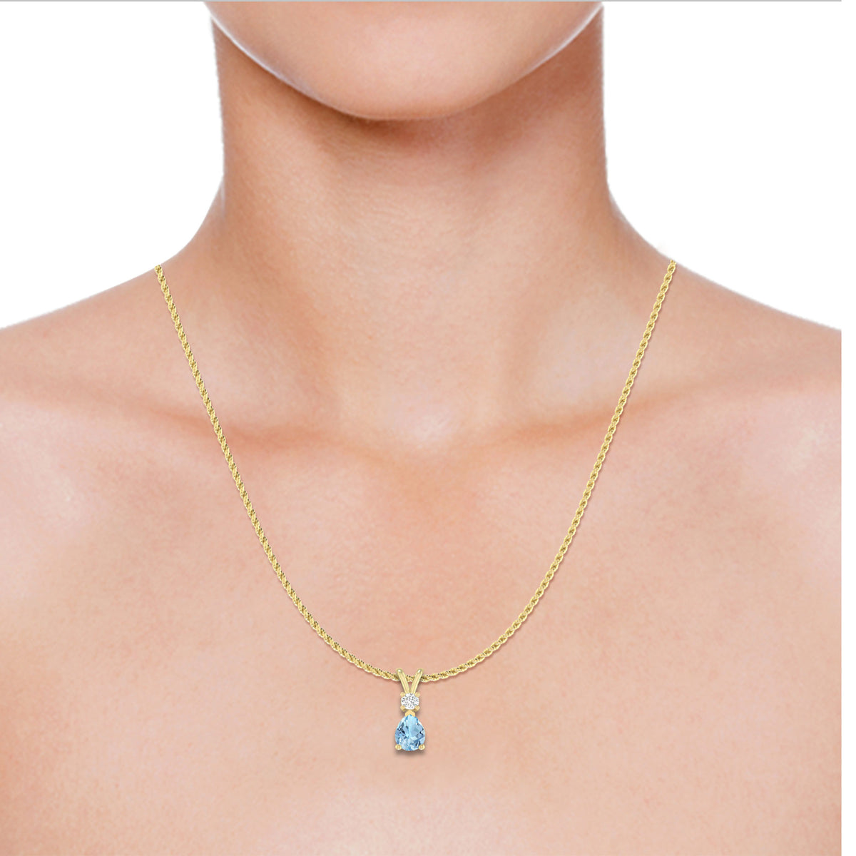 1.55 Carat 14K Yellow Gold Aquamarine and Round Lab Grown Diamond Solitaire Pendant Necklace I39957