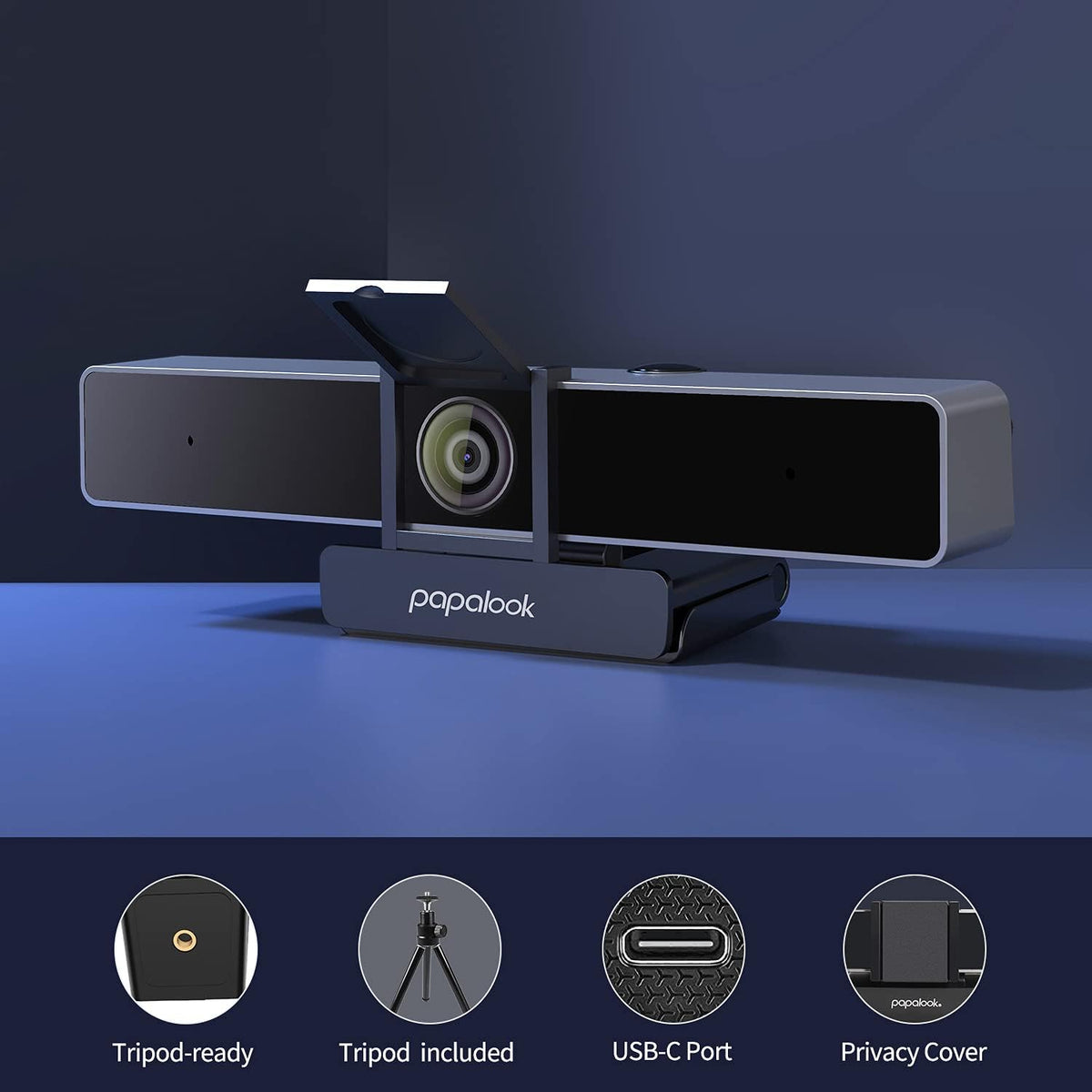2K Ultra HD Zoomable Webcam with Dual Microphone and Tripod G456687