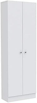 White & Light Oak Kitchen Tall Utility Storage Pantry Cabinet with Metal Handles U291166