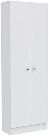 White & Light Oak Kitchen Tall Utility Storage Pantry Cabinet with Metal Handles U291166
