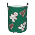 Laundry Hamper With Leather Laundry Basket Waterproof Round Collapsible W2034