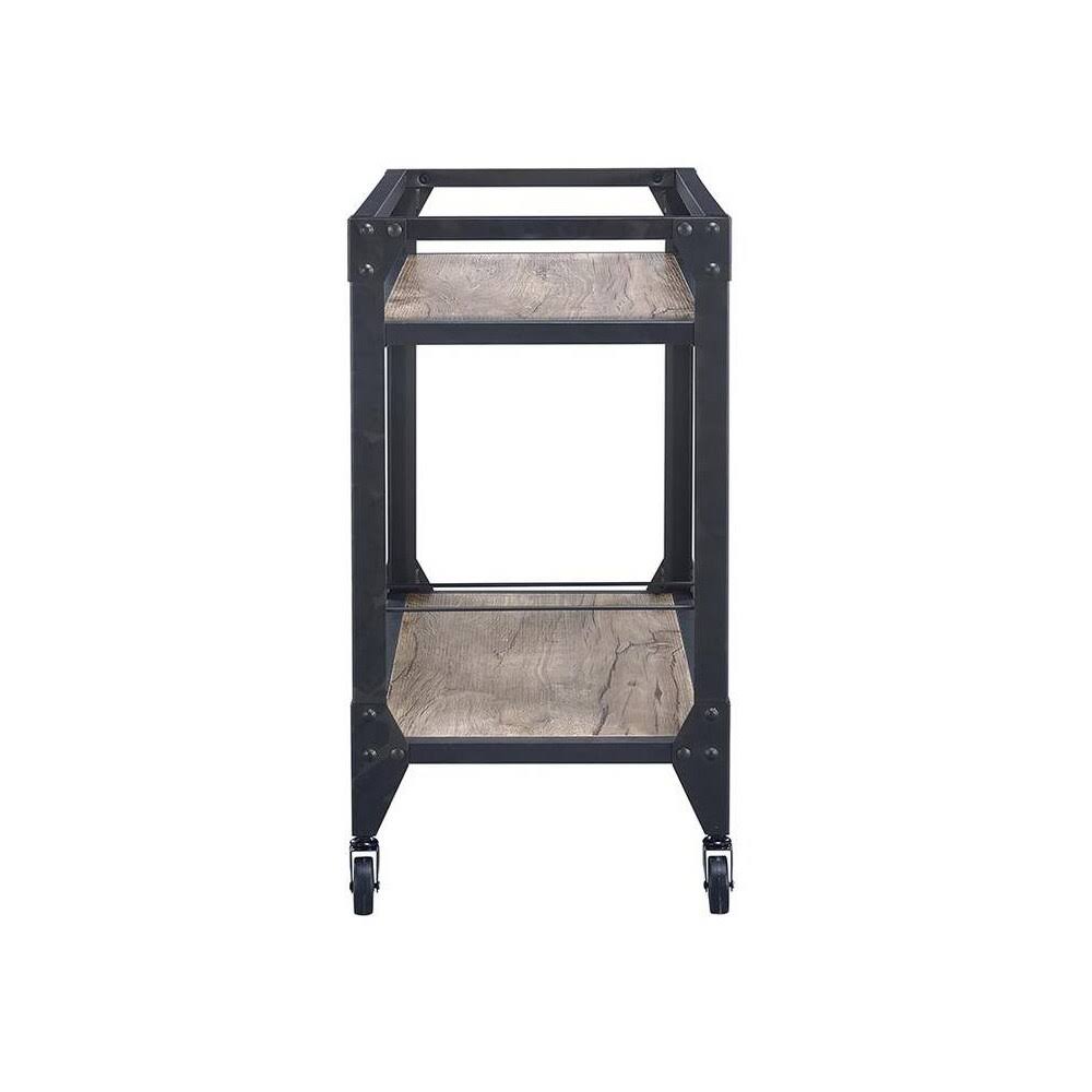 Rustic Oak & Charcoal Wood Serving Cart X239
