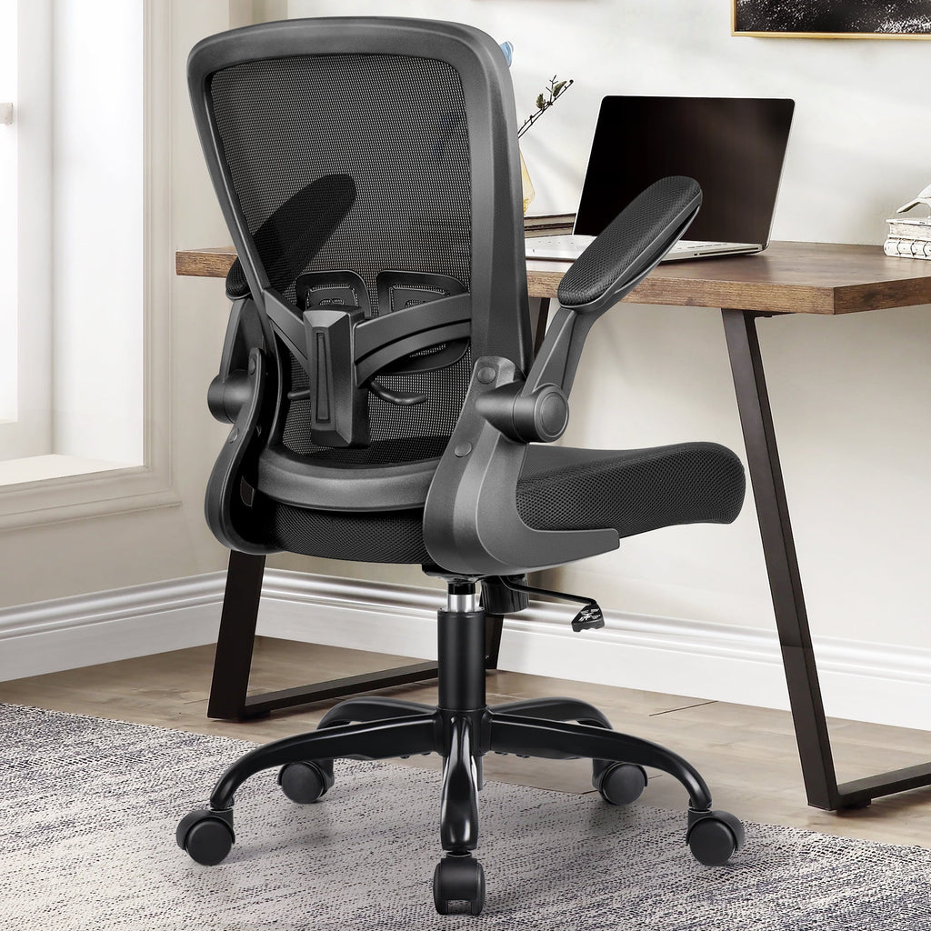 Black Ergonomic Office Chair with Lumbar Support and Flip up Arms G79367