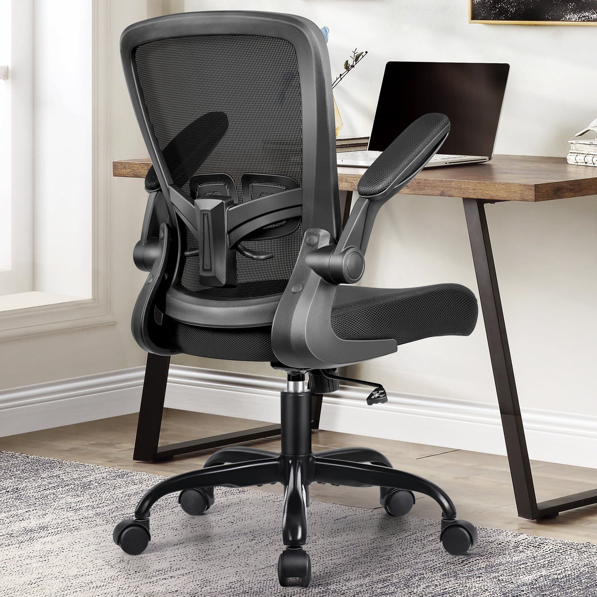 Black Ergonomic Office Chair with Lumbar Support and Flip up Arms G79367