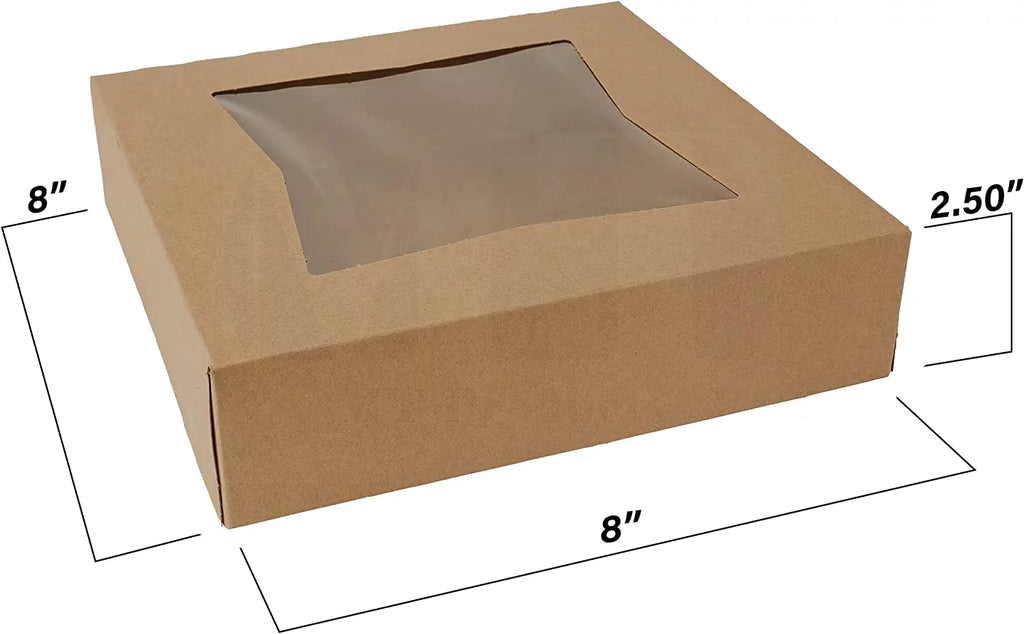 Brown Cookie Box with Window 8" x 8" x 2.5" Pack of 15 T8772