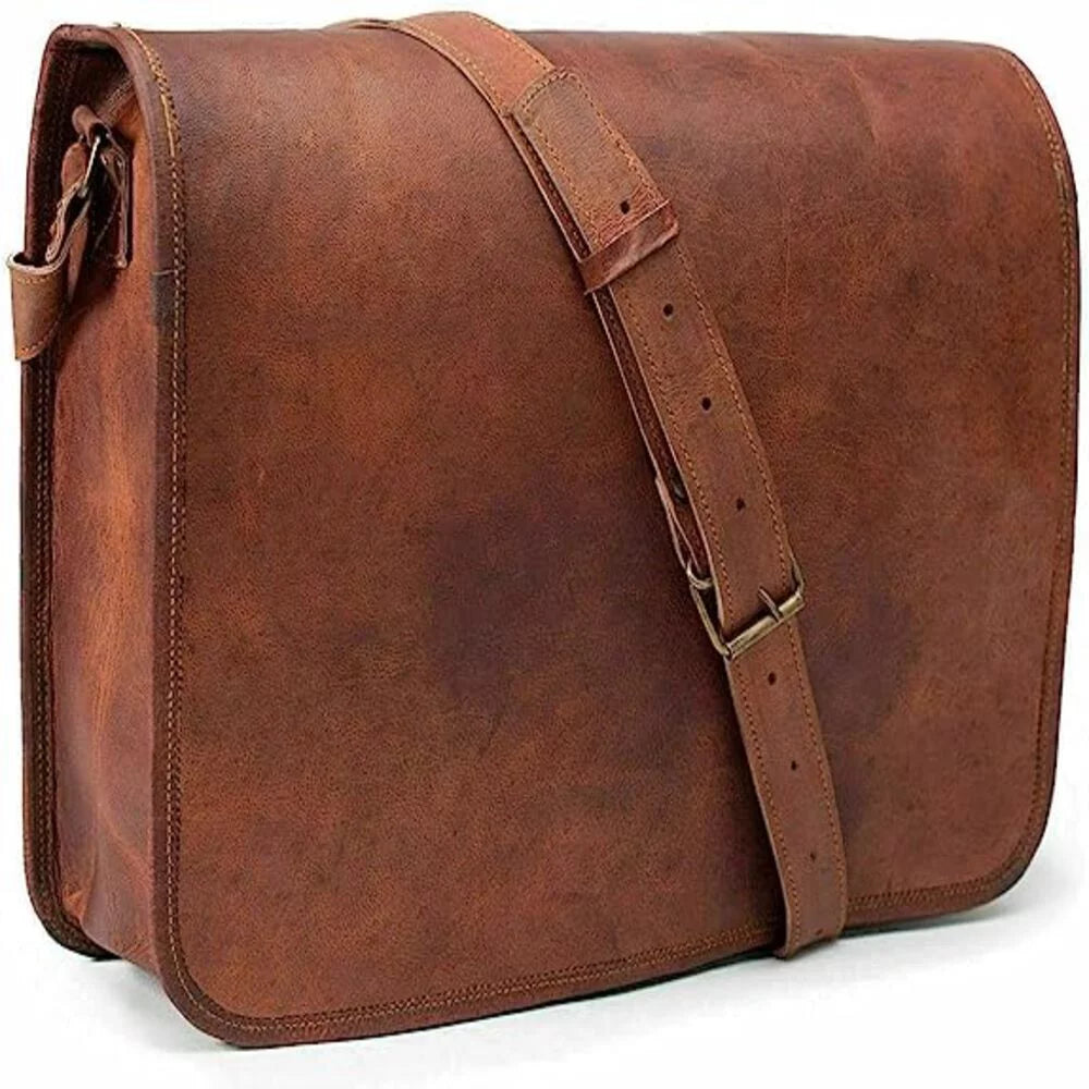 Goat Leather Canvas Messenger Bag B9957
