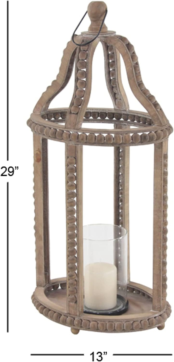 Rustic Wood and Glass Candle Lantern, 10W x 29H, Brown G885