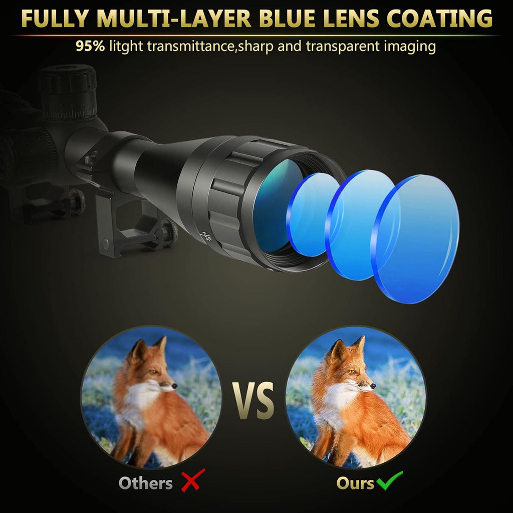 4-16x44 AO Rifle Scope with Red/Green Reticle Illuminated, Locking Turret, Sunshade and 20mm Rail Mount, Pack of 2 X4806