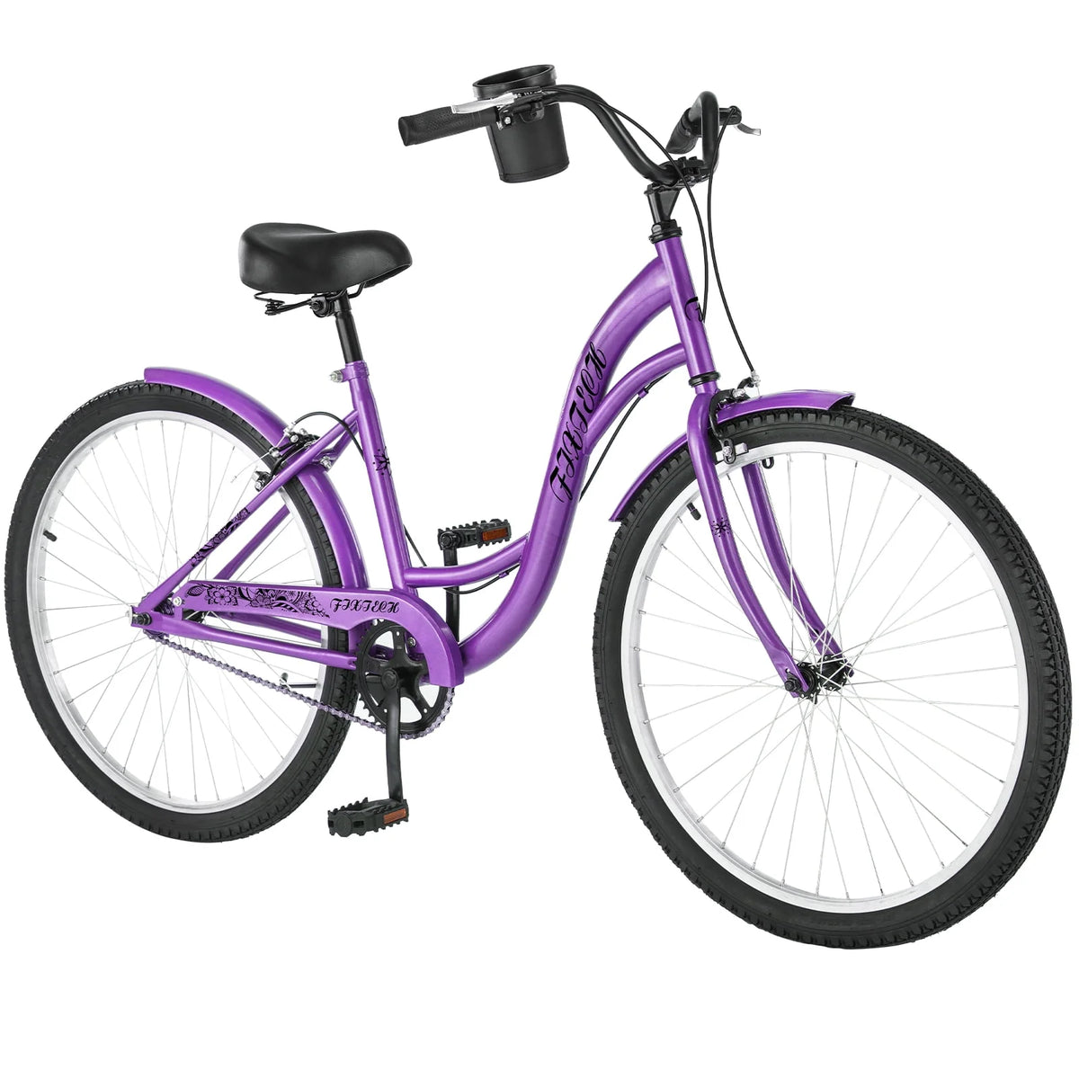 White 26 inch 7 Speed Foldable Cruiser Bike with Basket P729