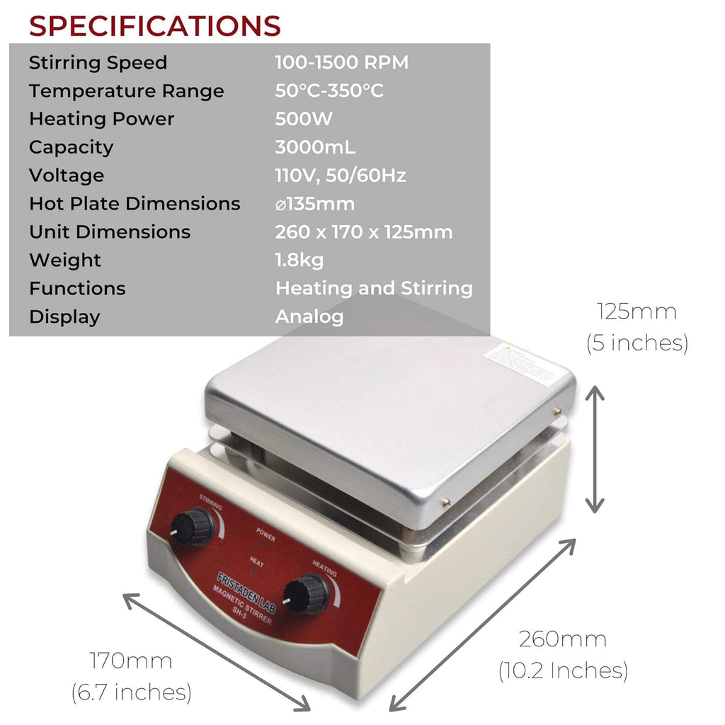 Magnetic Hot Plate Stirrer with 100-1600 RPM Speed, 350°C Temperature, 3000 ml Capacity J913