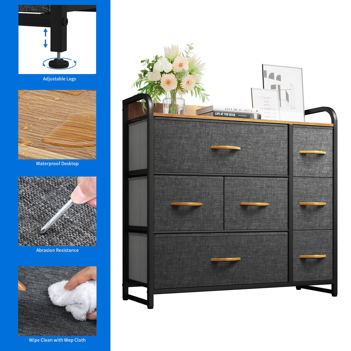 Light Gray 7 Drawer Fabric Dresser R238902