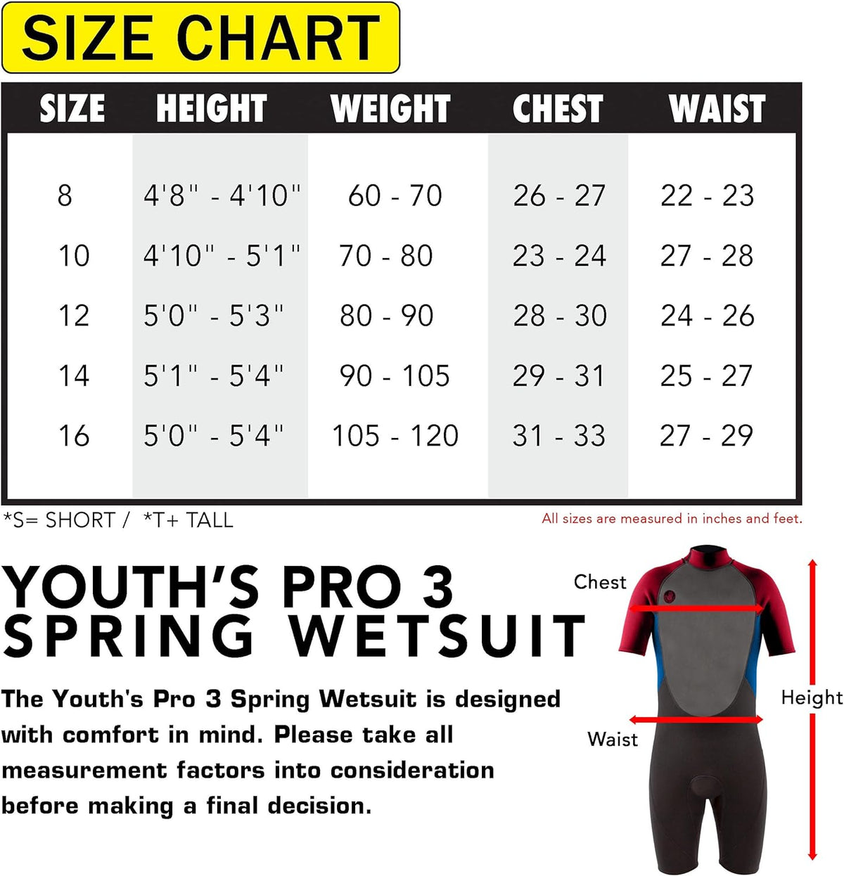 Red Youth Back Zip Short Sleeve Spring Suit Wet Suit M525