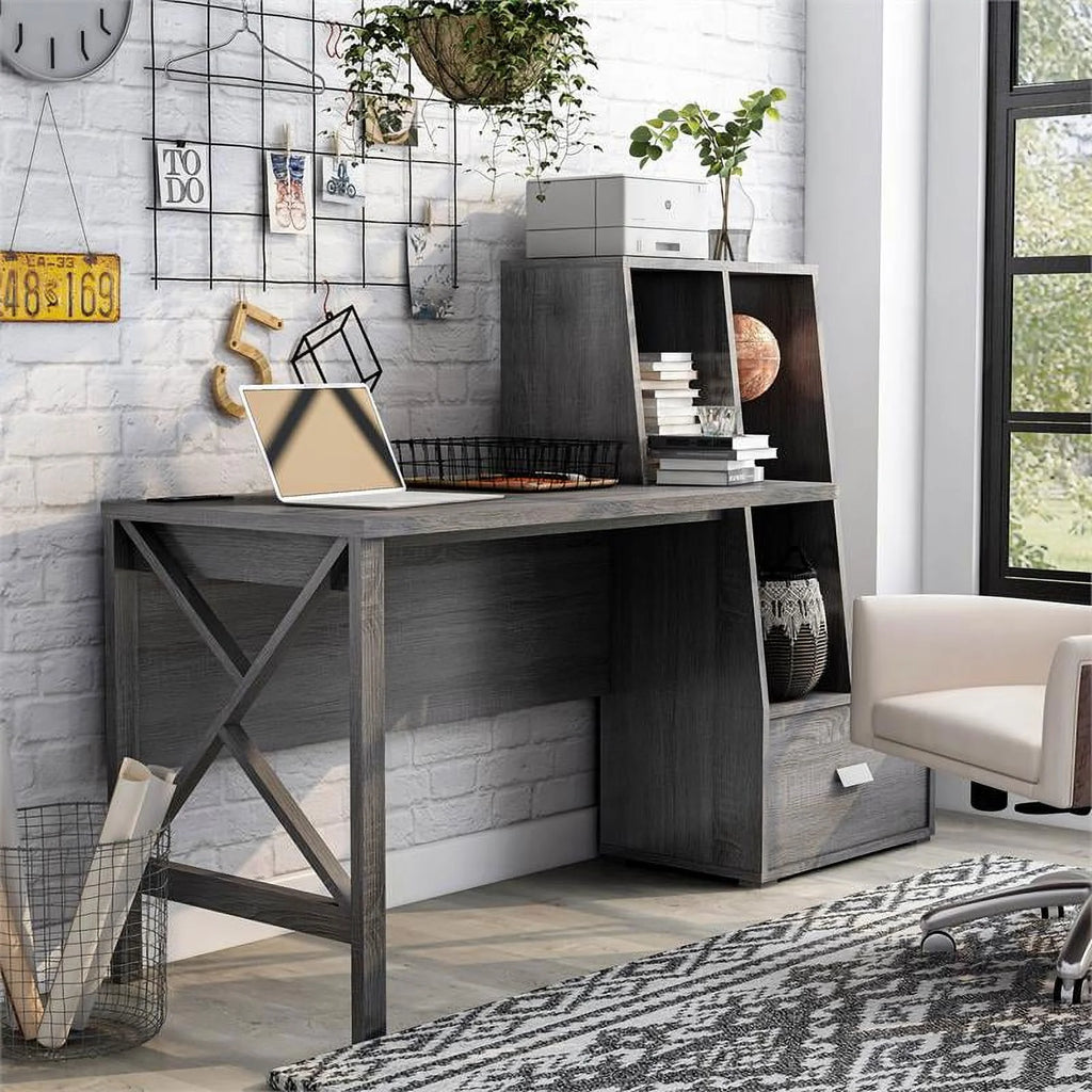 Contemporary Distressed Gray Wood Desk O586