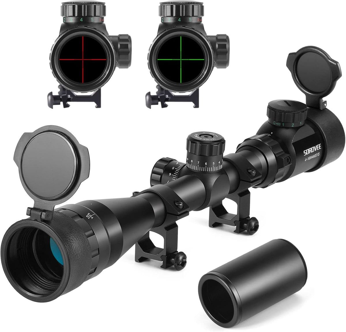 4-16x44 AO Rifle Scope with Red/Green Reticle Illuminated, Locking Turret, Sunshade and 20mm Rail Mount, Pack of 2 X4806