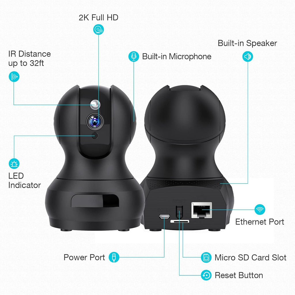 2K WiFi Pet Camera with Night Vision, Pan Tilt Zoom, Pack of 2 C227712