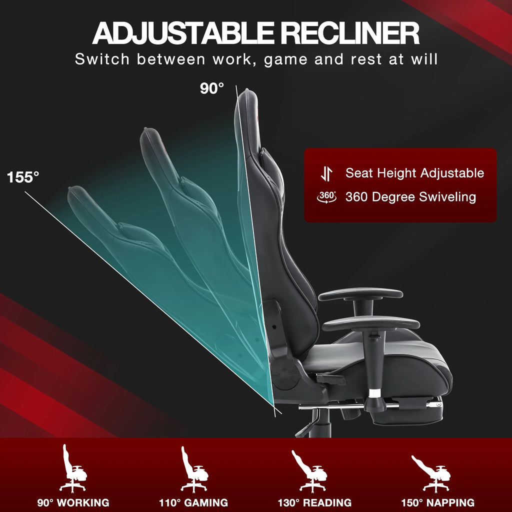Black PU Leather Gaming Chair with Footrest R173
