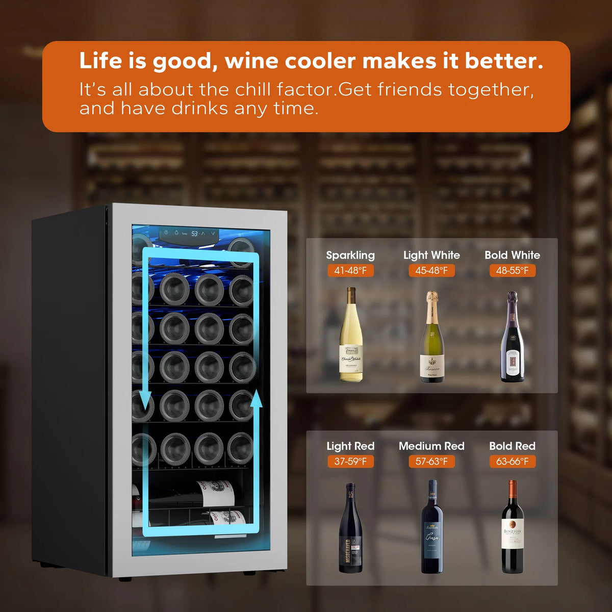 27 Bottle Mini Wine Fridge with Glass Door F5388