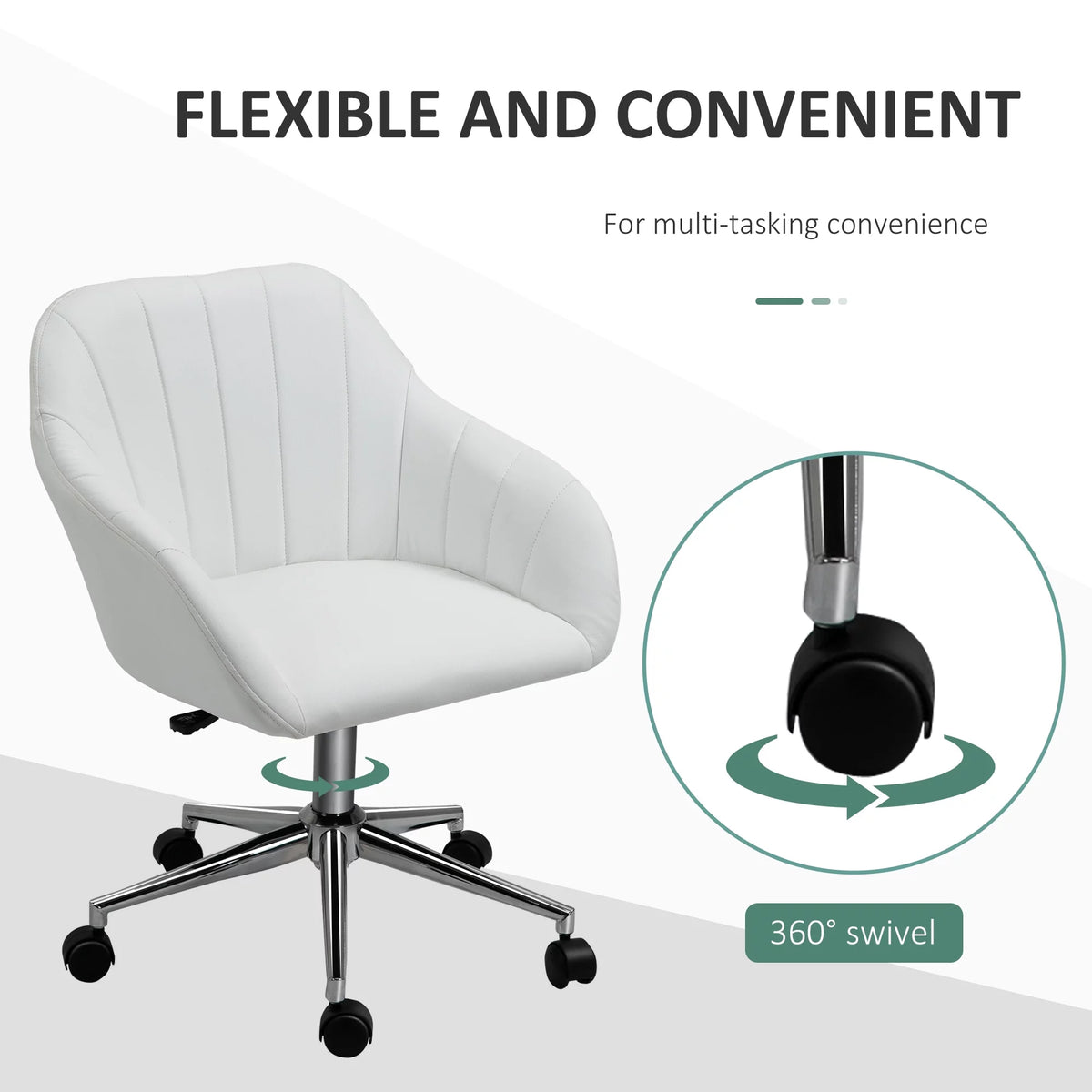 White Steel Task Chair with Swivel and Adjustable Height E6470