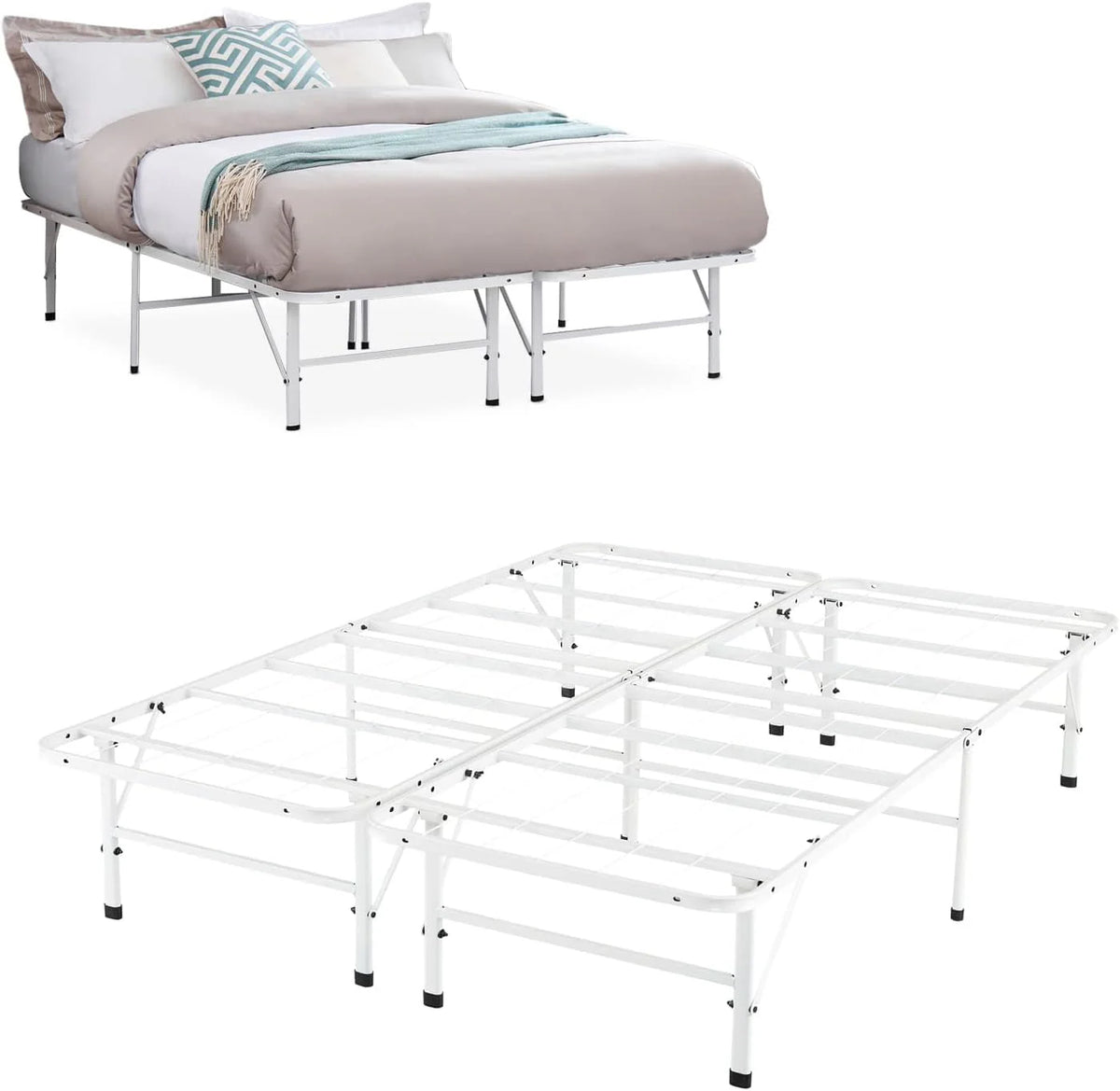 14 Inch Metal Platform Bed with Steel Slat Mattress Foundation Twin Black K646806