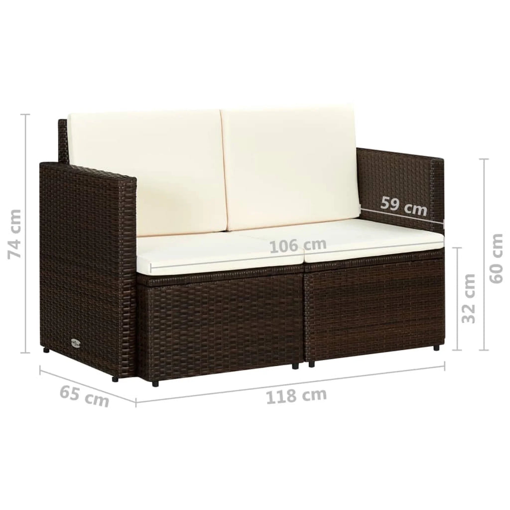 Brown Poly Rattan 2 Seater Outdoor Sofa with Cushion U39823