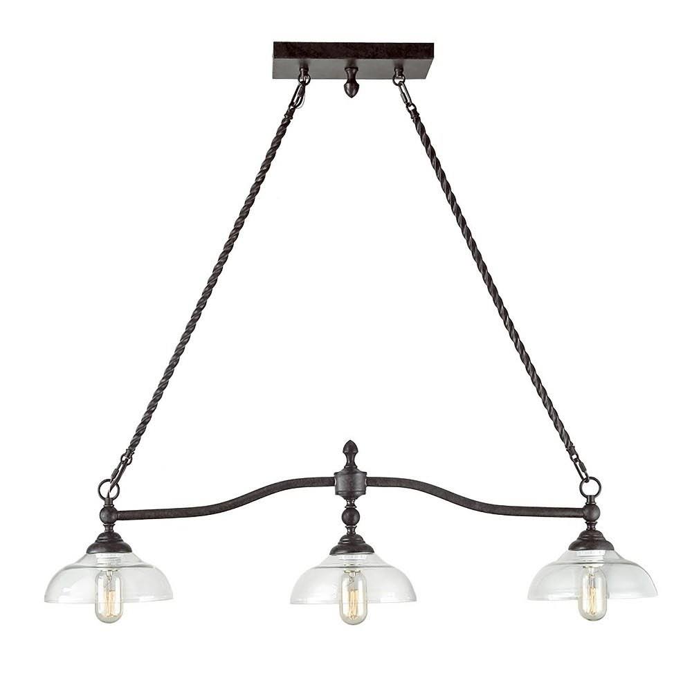 Rustic Black Finish Three Light Island with Clear Glass N83141