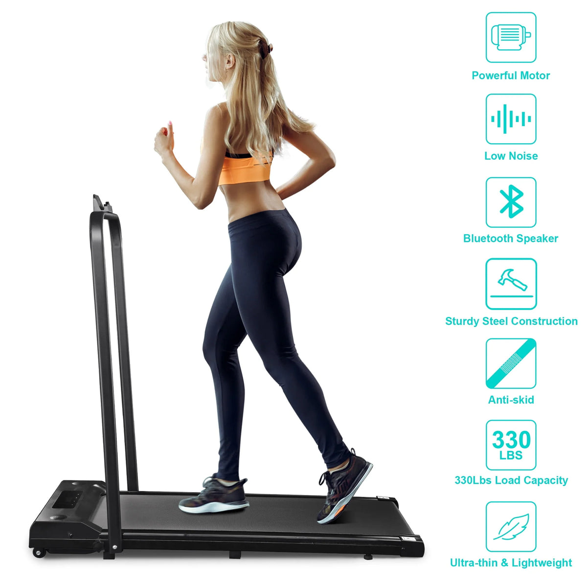 White Folding Electric Treadmill with LCD Display K586