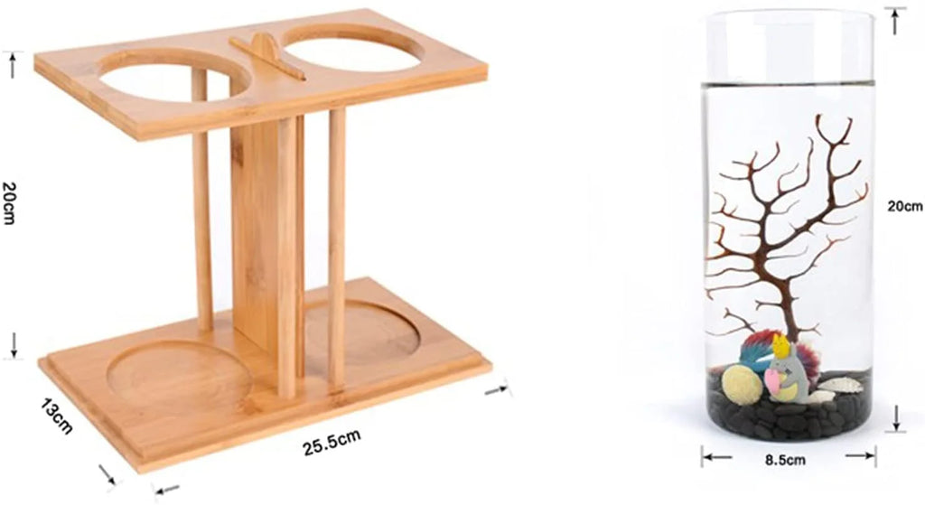 Bamboo Fish Bowl Glass Aquarium Mini Fish Tank Z936