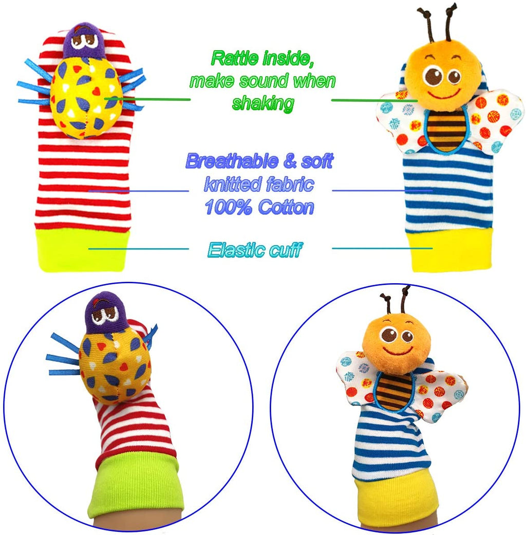 6 Pcs Baby Wrist Rattle & Foot Finder Socks Soft Plush Animal Doll I85260