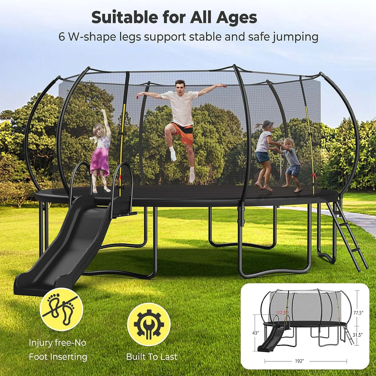 12 14 16FT Trampoline with Slide, Enclosure Net and Ladder P84042