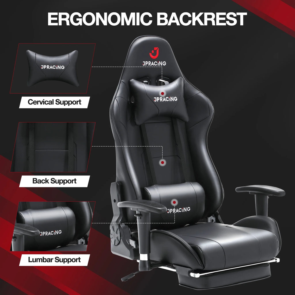 Black PU Leather Gaming Chair with Footrest R173