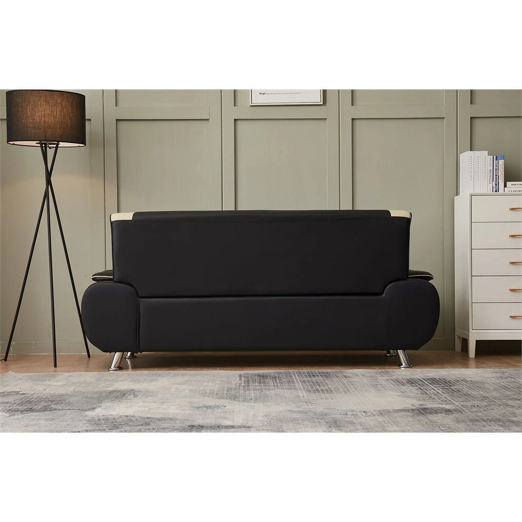 Black & Beige Faux Leather Sofa and Loveseat 2-Piece Set K662