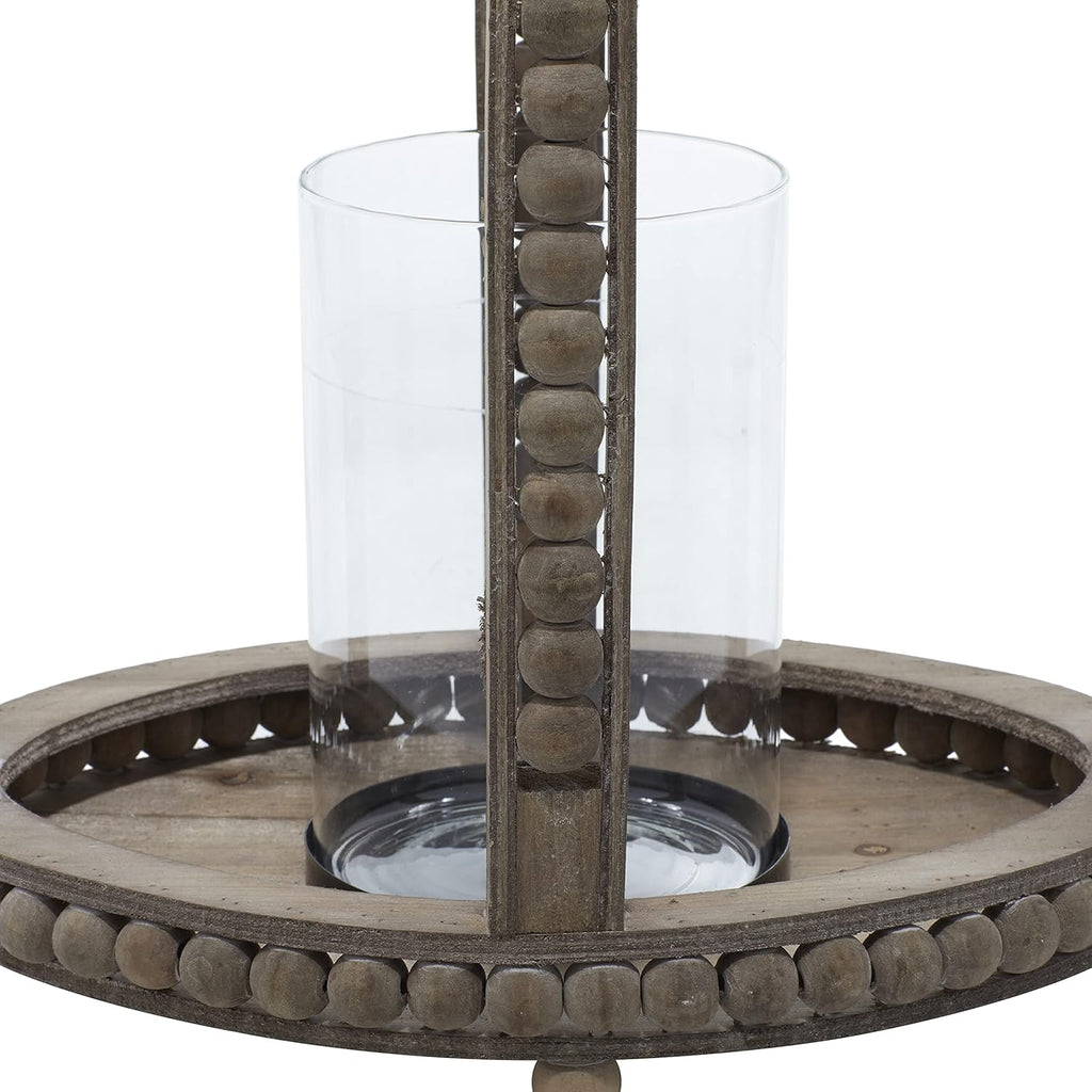 Rustic Wood and Glass Candle Lantern, 10W x 29H, Brown G885