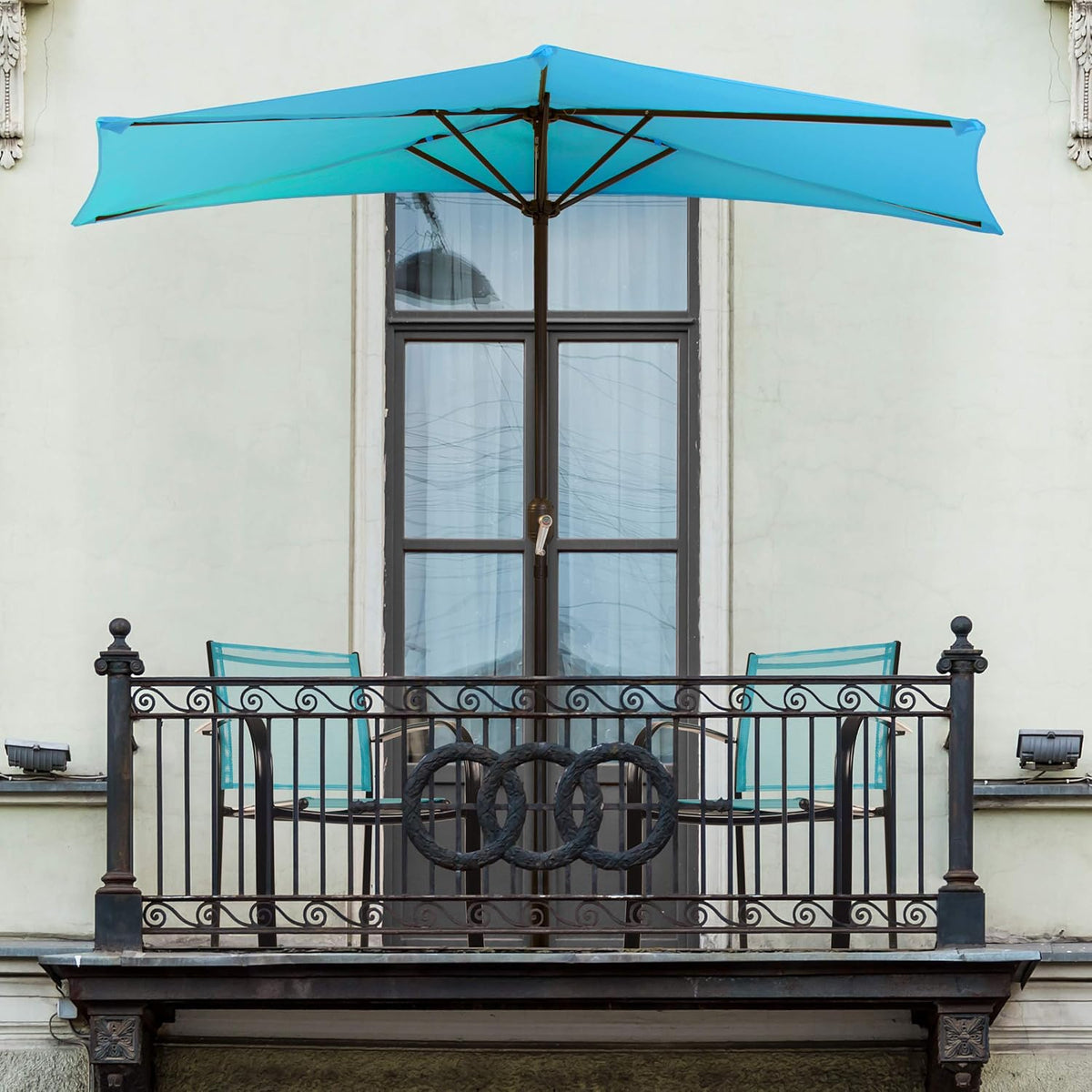 Tan 9-Foot Half Patio Umbrella Q7995